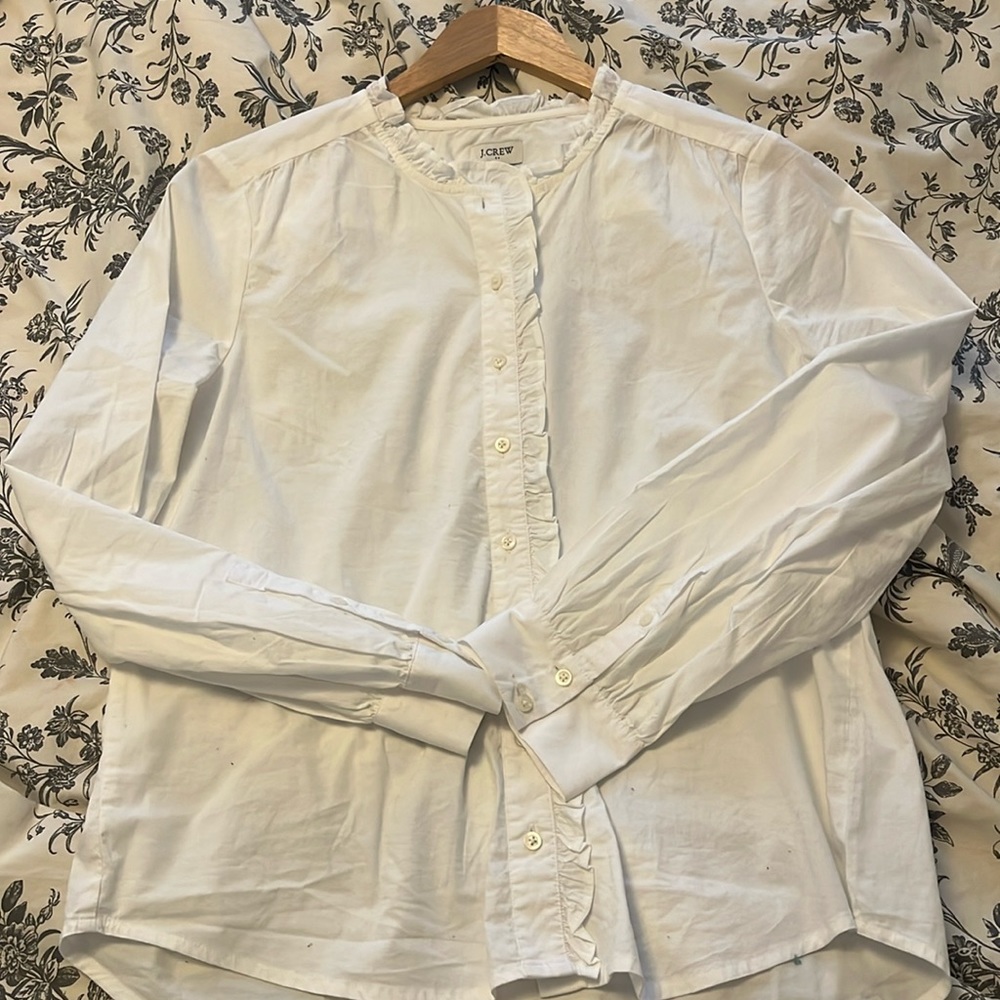 JCrew Factory White Button Down Ruffle Shirt M